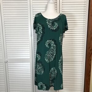 Maurices Teal Green Paisley Scoop Neck Short Sleeve Midi A-line Dress Women L